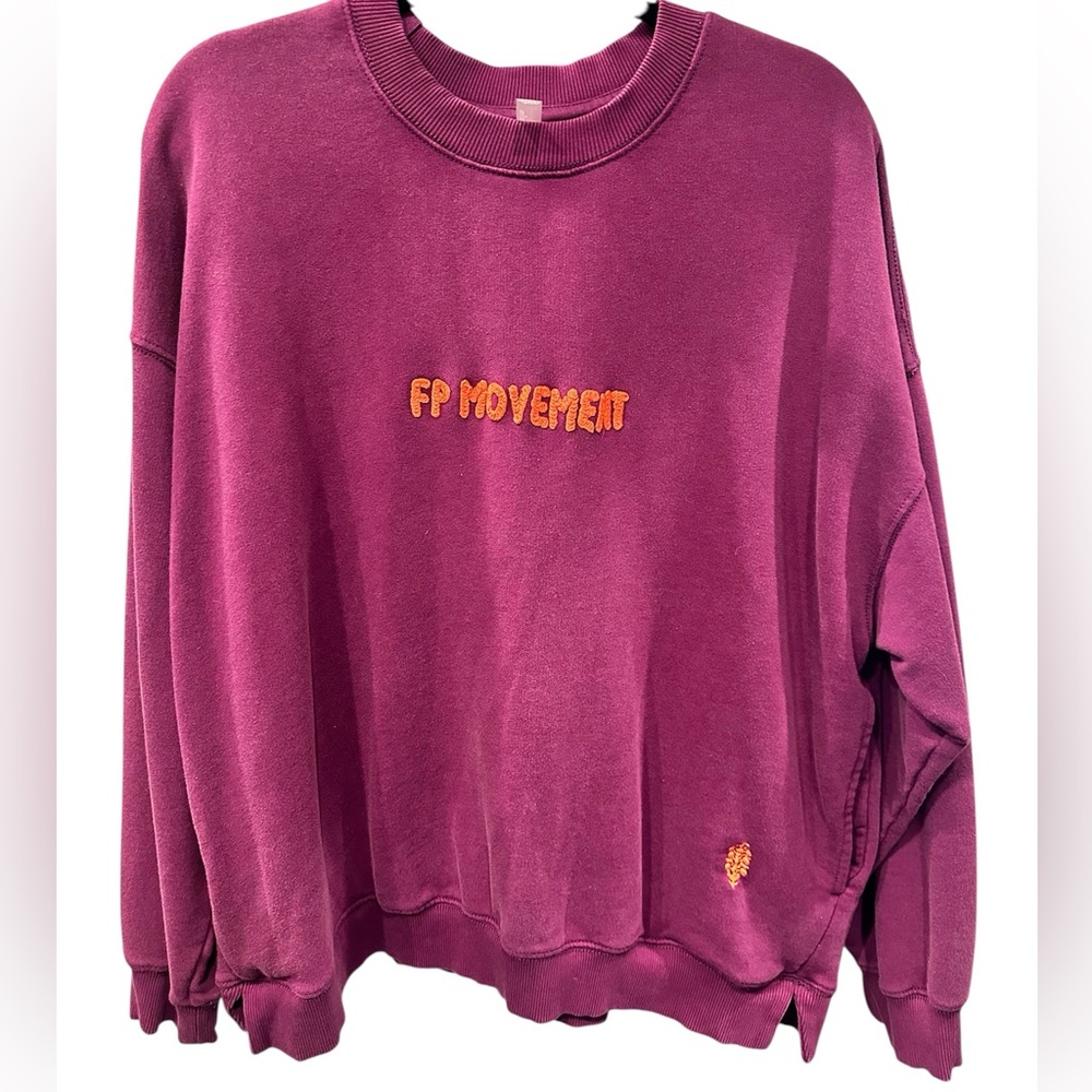 FP Movement All Star Crewneck Sweatshirt in Deep Mulberry Orange logo Size M - Picture 5 of 10